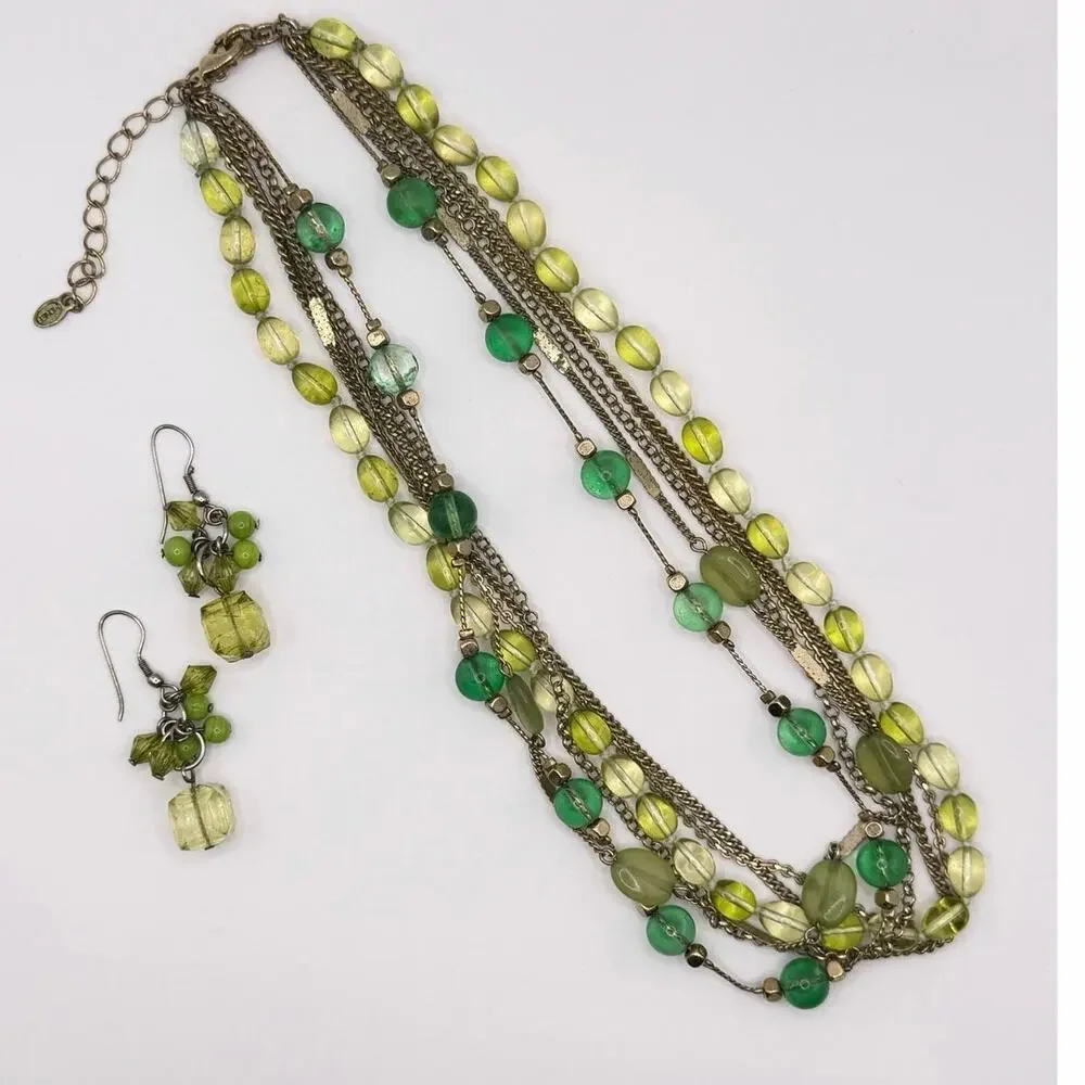 💚 Vintage Monet Multi Strand Necklace + Coordinating Earrings | Retro Set